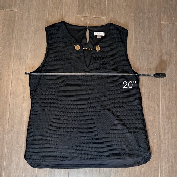 Calvin Klein, Textured Tank Blouse, Gold Chain Clasp, Black, Sz XL - Picture 7 of 9
